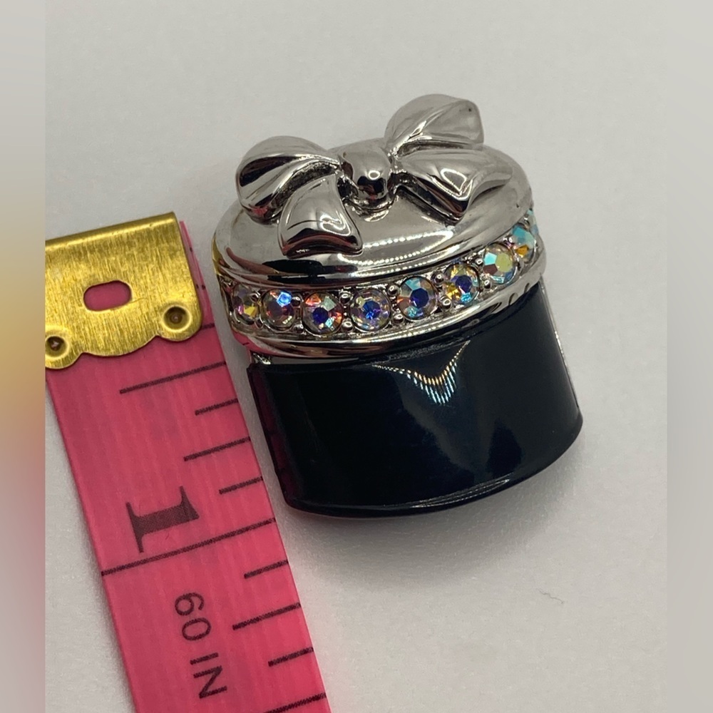 Vtg D’Orlan Silver Tone Black Enamel AB Crystal Bow Brooch 1” - Picture 5 of 6